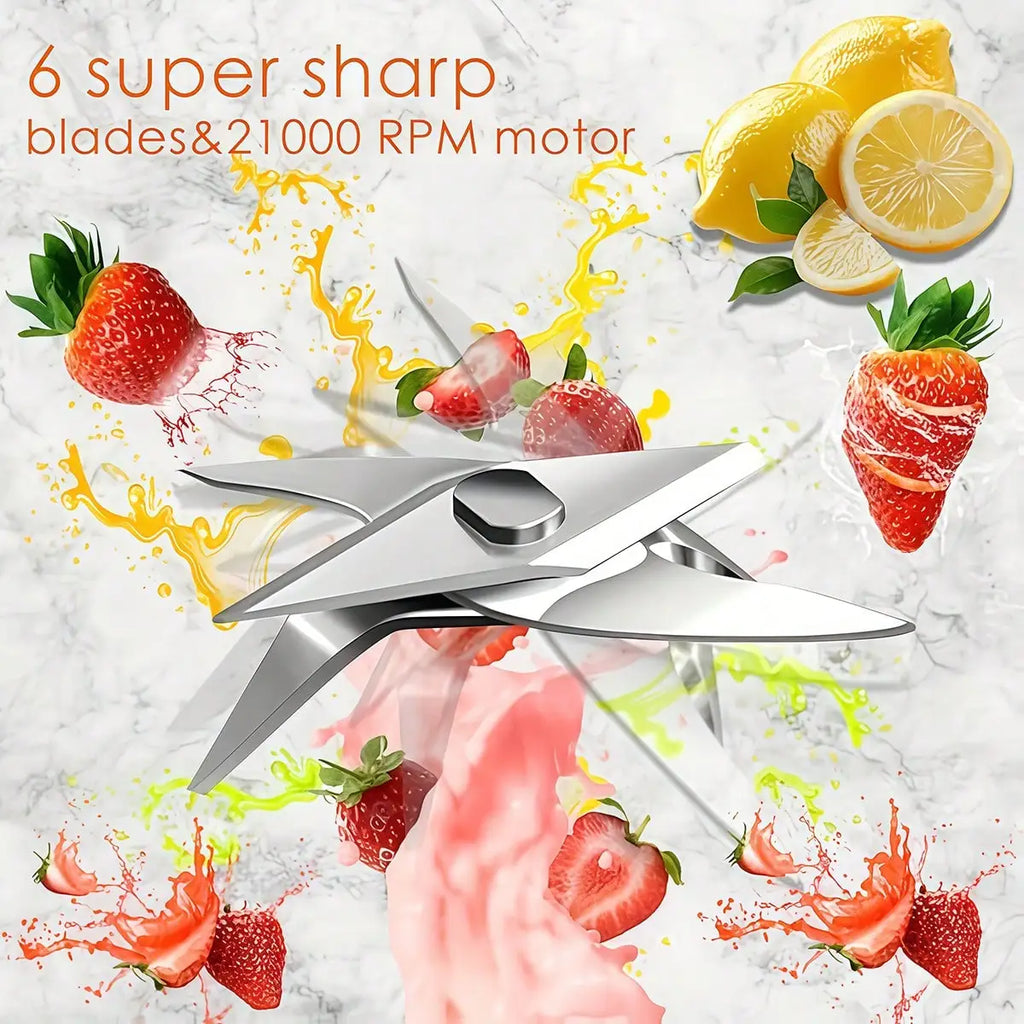 1 Pack 2 Cup Portable Blender Juicer with 6 Blades for Smoothies Vegetable Juices Kitchen Accessory Health Gift