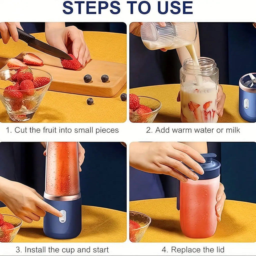 1 Pack 2 Cup Portable Blender Juicer with 6 Blades for Smoothies Vegetable Juices Kitchen Accessory Health Gift